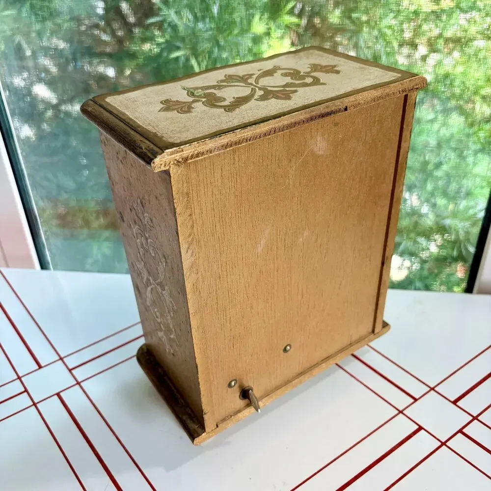 Vintage Mele Japan 4 Drawer Musical Jewelry Box Florentine Gold Red Velvet
